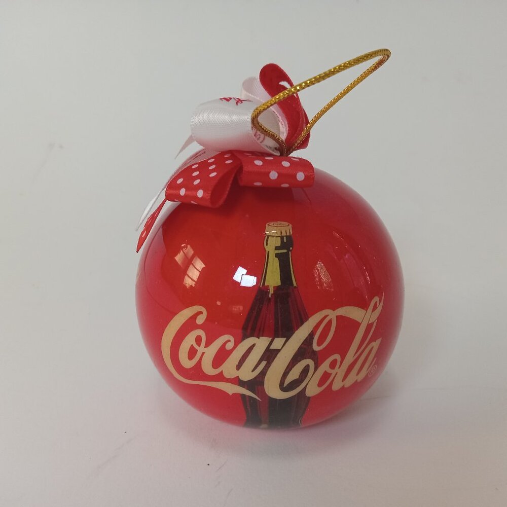 Vintage 1993 Coca Cola Christmas Ball Ornament With Red & White Bows